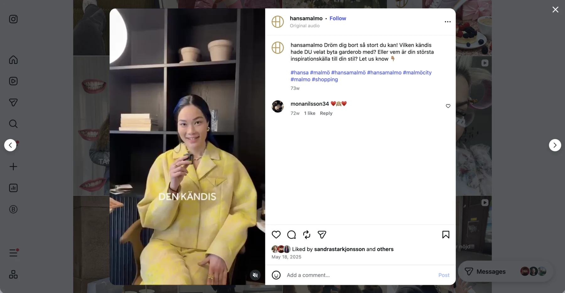 Instagram post from hansamalmo about personal style and inspiration