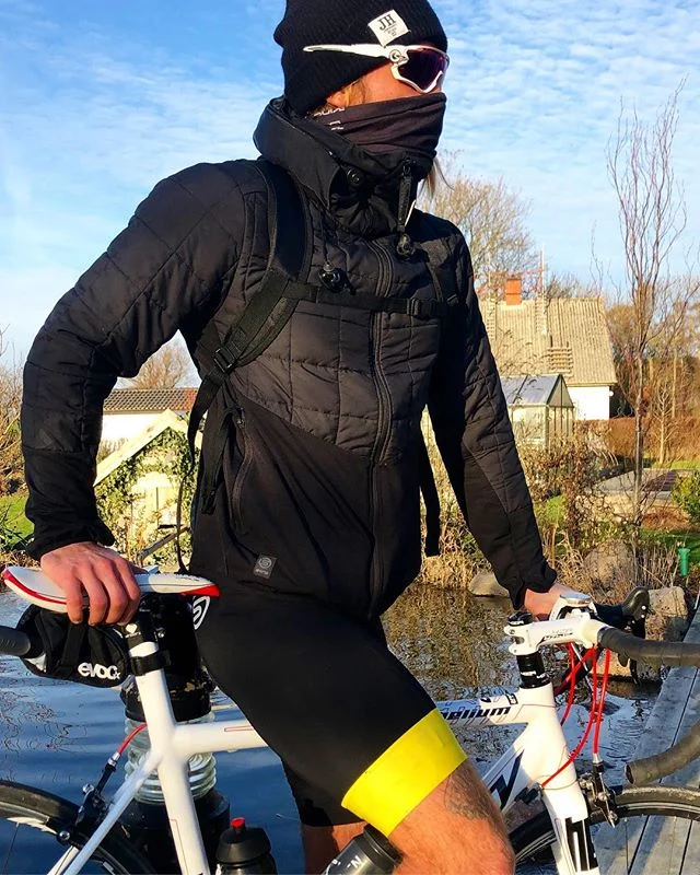 Cyclist outdoors in winter clothing
