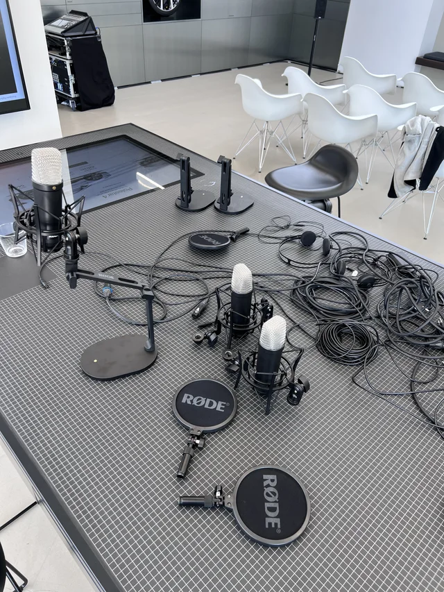 Microphones and recording equipment set up at Polestar.